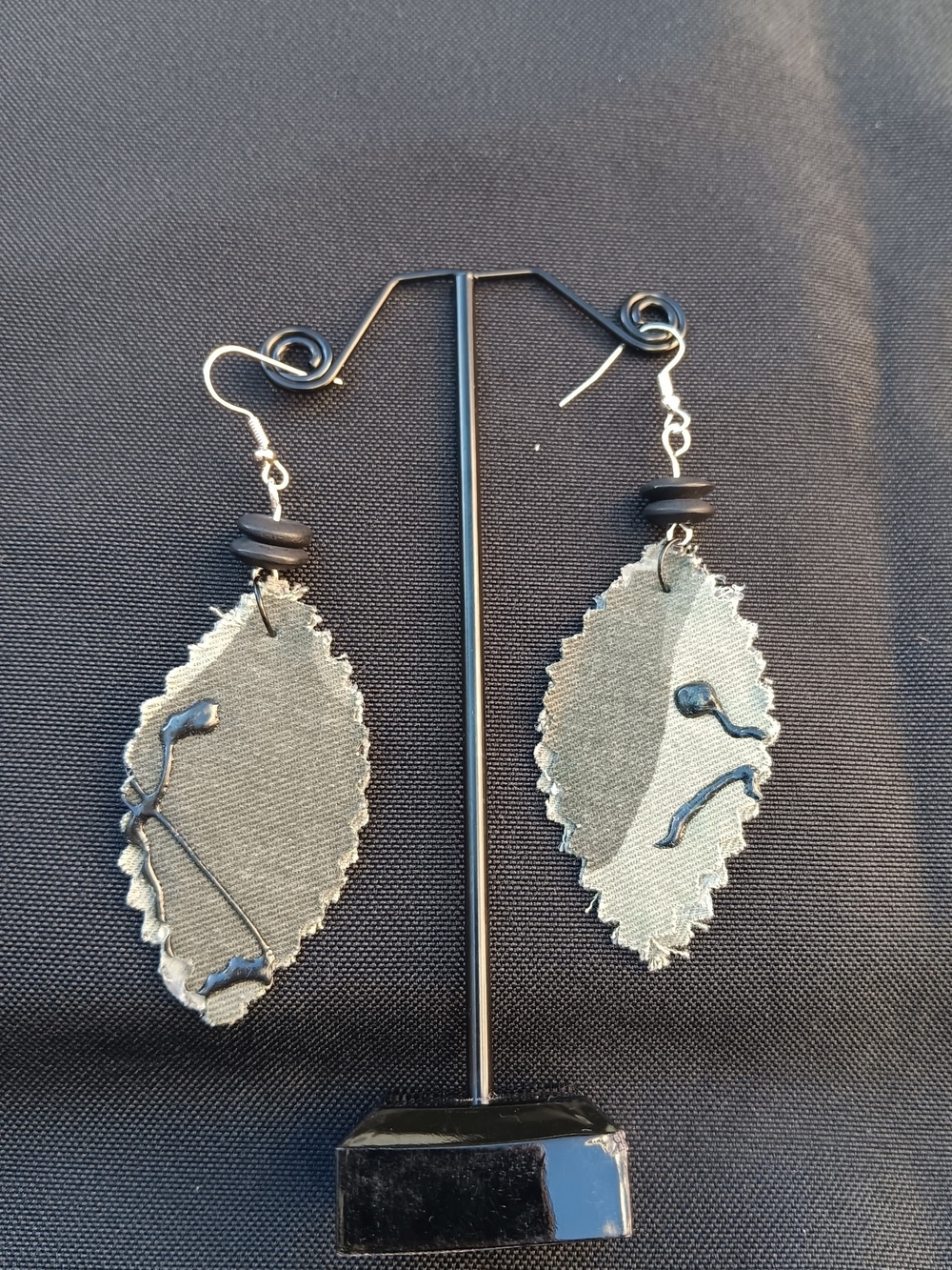 Handcrafted Gray Textile Leaf Drop Earrings - Artisan Jewelry